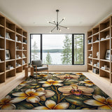 Yellow Floral Vintage Washable Area Rug