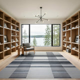 Modern Black White Grid Stripe Woven Rug