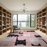 Playful Pixel Cats Pink Area Rug