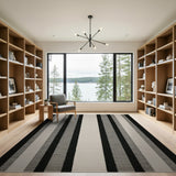 Black Gray Vertical Striped Woven Area Rug