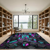 Cyberpunk Neon Cityscape Area Rug