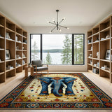 Majestic Blue Elephant Tribal Area Rug
