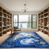 Blue Chinoiserie Peony Floral Area Rug
