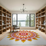 Vibrant Yellow Red Mandala Area Rug