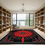 Bold Red Sunburst Southwestern Rug