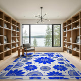 Vintage Blue Floral Medallion Area Rug