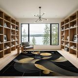 Black Gold Cosmic Waves Area Rug