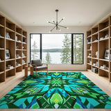Teal Green Geometric Mandala Area Rug