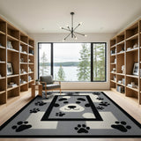 Adorable Cartoon Puppy Face Paw Prints Rug