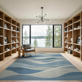 Wavy Ocean Blue Teal Area Rug