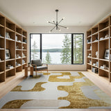 ODIKA Washable Abstract Gold Geometric Area Rug, Low Pile Non-Slip & Pet Friendly