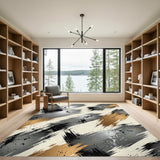 Abstract Gold Brushstroke Area Rug
