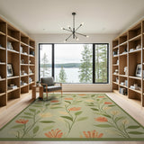 Sage Green Orange Floral Area Rug