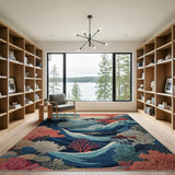 Ocean Waves Sharks Coral Reef Area Rug