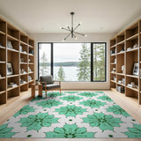 Vibrant Green Floral Pattern Area Rug