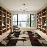 Modern Geometric Abstract Area Rug in Gold Black Beige