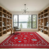 Geometric Modern Red Snowflake Ornate Area Rug