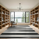 Geometric Modern Distressed Black White Striped Area Rug