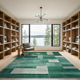 Emerald Green Ivory Geometric Block Area Rug