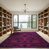 Burgundy Navy Traditional Persian Medallion Rug