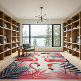 Pink Flamingo Flock Palm Leaf Area Rug