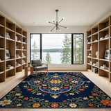 Traditional Persian Multi-color and Patterns Navy Blue Traditional Persian Floral Area Rug