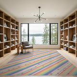 Rainbow Paw Print Stripe Kids Rug