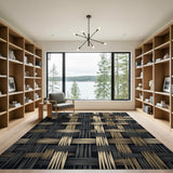 Black and Tan Woven Geometric Area Rug
