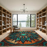 Teal Sunburst Mandala Heritage Area Rug