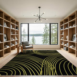 Abstract Yellow Wave Area Rug on Black