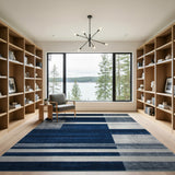 Blue and Teal Navy Blue Grey Geometric Striped Area Rug
