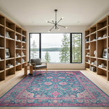 Vibrant Teal Pink Traditional Persian Area Rug