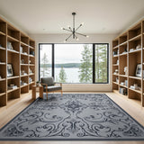 Ornate Grey Floral Damask Area Rug