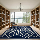 Navy Blue Geometric Maze Blue and Teal Area Rug