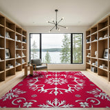 Red Snowflake Reindeer Papercut Area Rug