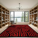 Geometric Modern Bold Red Maze Labyrinth Area Rug