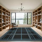 Blue and Teal Blue Teal Geometric Grid Area Rug