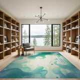Teal Abstract Ocean Swirls Area Rug