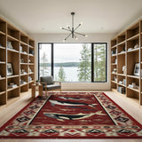 Southwestern Orca Whale Area Rug in Red