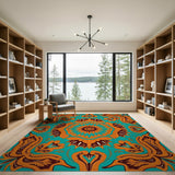 Teal Burnt Orange Mandala Area Rug