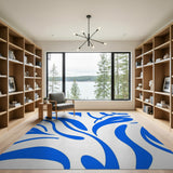 Vibrant Blue Abstract Leaf Area Rug