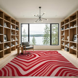 Red Wavy Red Abstract Area Rug