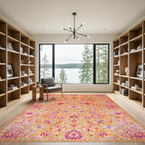 Orange Vibrant Orange Persian Floral Medallion Rug