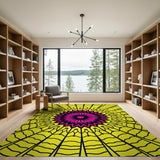 Vibrant Pink Flower Sunburst Yellow Mandala Rug