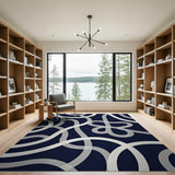 Modern Navy Abstract Wavy Lines Area Rug