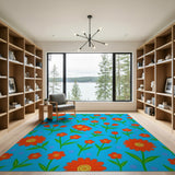 Vibrant Red Daisy Tulip Floral Area Rug