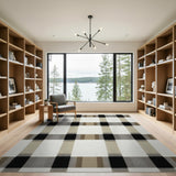 Beige Black Plaid Rustic Farmhouse Rug