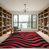 Geometric Modern Bold Red Black Wavy Stripe Area Rug