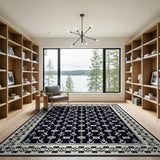 Navy Black White Geometric Motif Area Rug