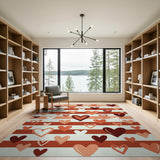 Whimsical Pink Hearts Striped Area Rug